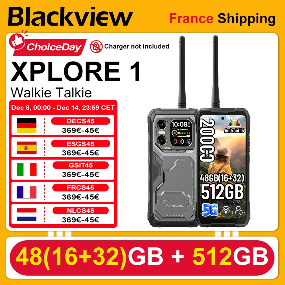 XPLORE 1 Smartphone robuste avec talkie-walkie [Sans chargeur UE] 48GB(16+32)+512GB Android 15 20000mAh 55W Téléphone portable 64MP+50MP+20MP 6,78''+IPS 120Hz NFC