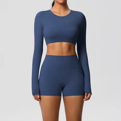 Yoga Set 2 Pieces Women Tracksuits Workout Sportswear Gym Clothing Fitness Long Sleeve Crop Top High Waist Leggings Sports Suits