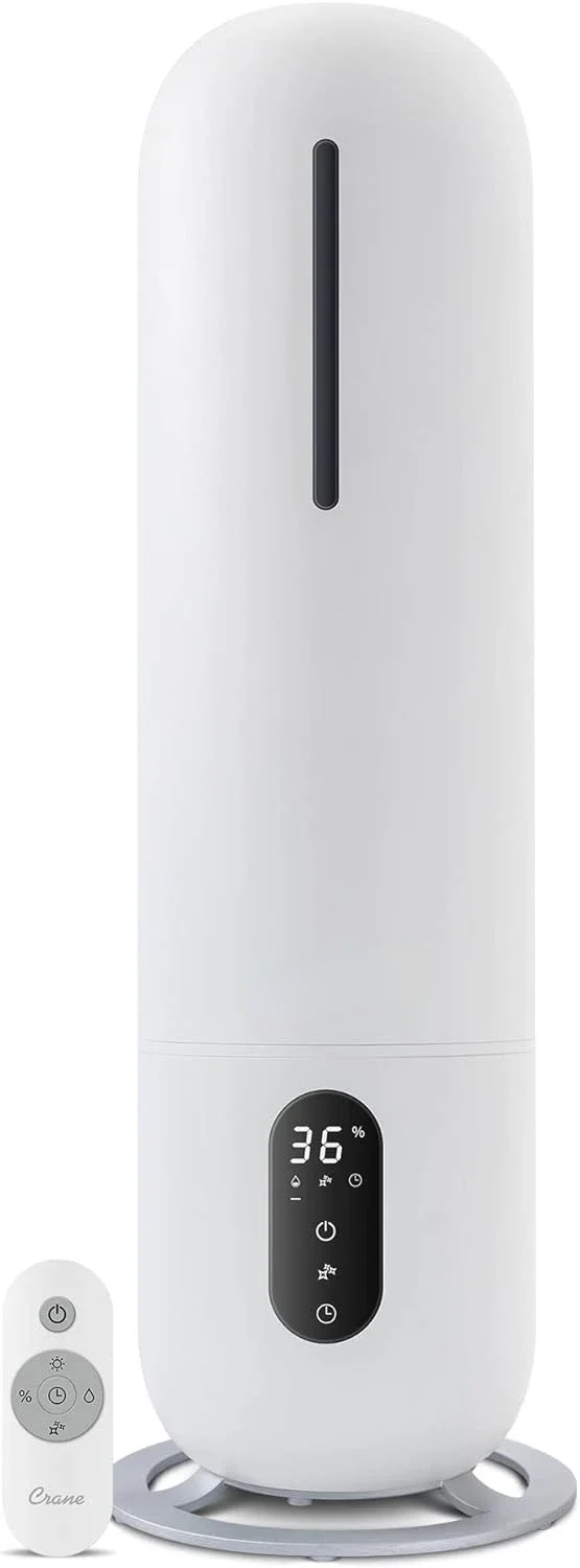 

White 2 Gallon Ultrasonic Cool Tower Humidifier by EE-6917 offers superior moisture control and whisper-quiet operation for imme