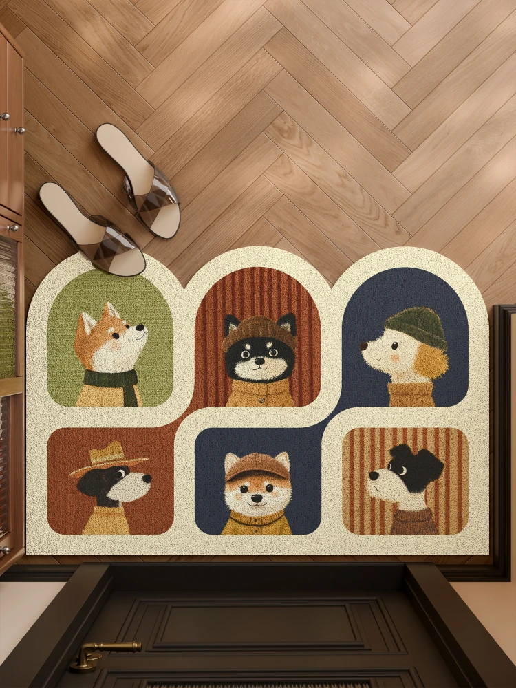 

2026 New Cartoon Dog Door Mat Easy to Maintain No Wash American Retro Home Use Foot Pad Silk Circle Dust Removal Household Fa...