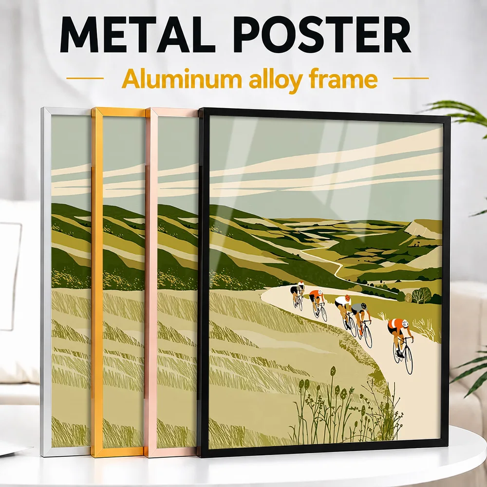 Cycling Through Hills Framed Metal Print Customized Photo Dynamic Peloton Style Wall Art For Clubhouse Thoughtful Cyclist Gift