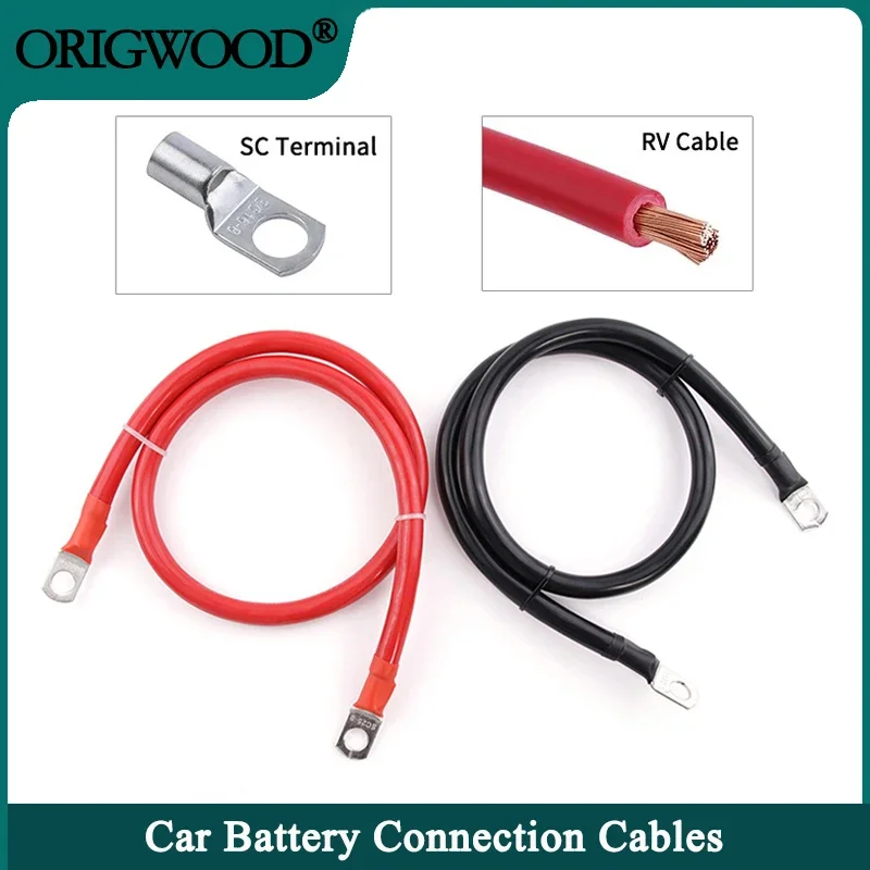 

Battery Inverter Connection Cable Set with M8 SC Terminals 8/6/4/2 AWG 10/16/25/35mm2 UPS Wire Red Copper Core Tin-plated Lug