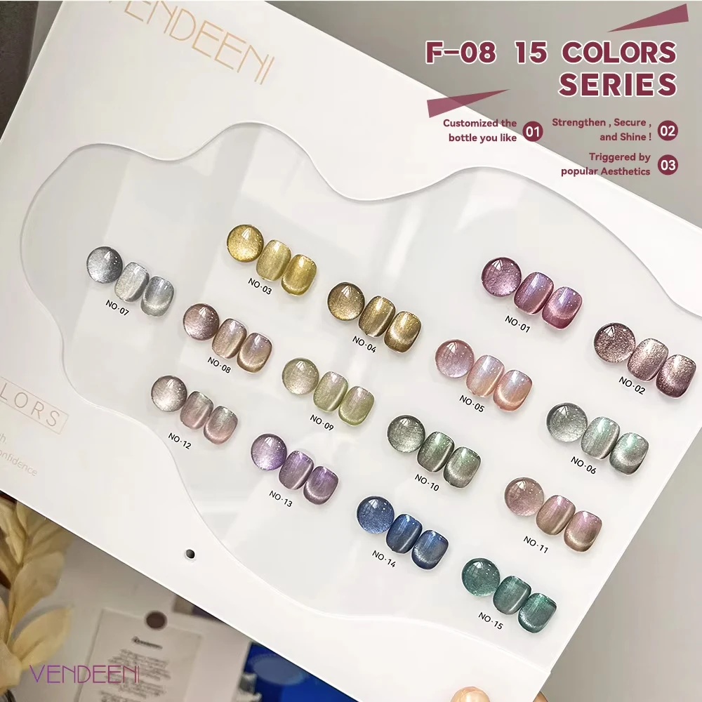 Vendeeni 15 Farben/Set Aurora Kristall Katzenaugen Gel Nagellack Glänzender Laser Nagelkunst Gel Lack Magnetischer UV Soak-Off Gel Nagellack – Detail 7