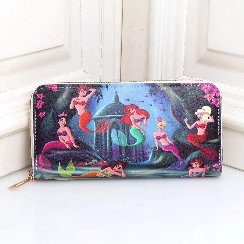 New Disney Coin Purse The Little Mermaid Anime Long Wallet Card Holder Printing Coin Storage Bag Key Case Kawaii Coin Bag Gifts