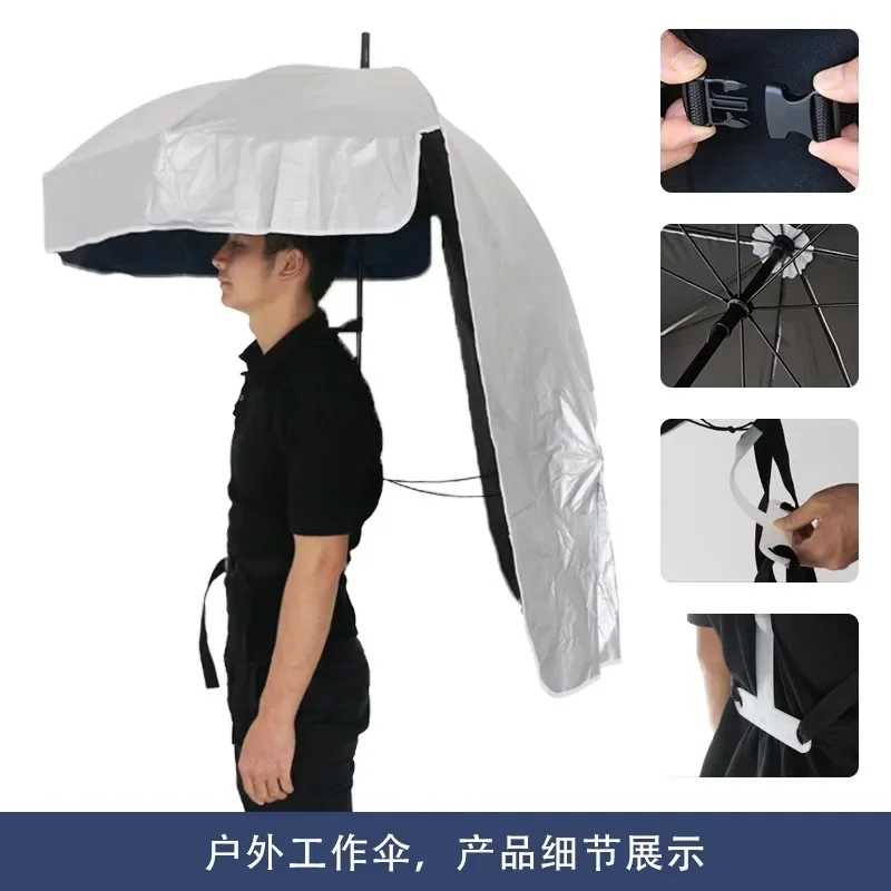 Backpack tea picking umbrella, carry parasol, ultralight head hat umbrella, double layer vinyl creative umbrella