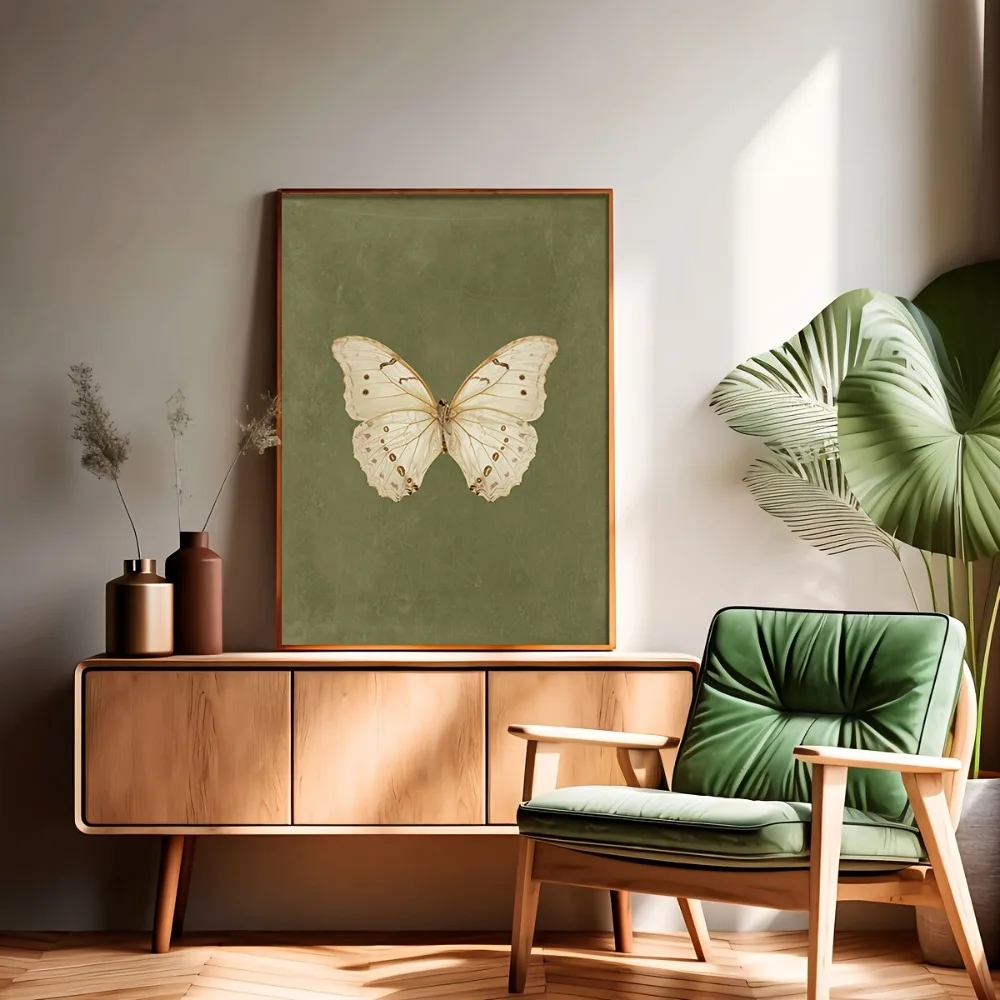 قطعة واحدة من طباعة فنية جدارية على شكل فراشة بيضاء كلاسيكية بدون إطار، ديكور ريفي على طراز الكوخ القوطي، ديكور فني جداري لغرفة النوم