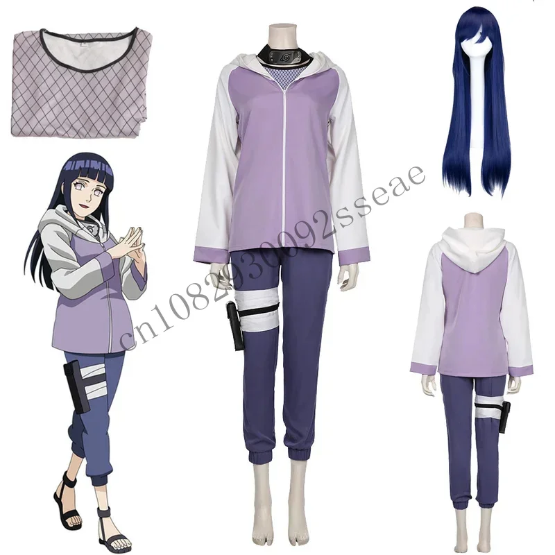 Hyuga Hinata Anime Shippuuden 2Nd Generation Full Combo Cosplay Costume Hoodie Jacket Wig Halloween Party Dress CMM2001