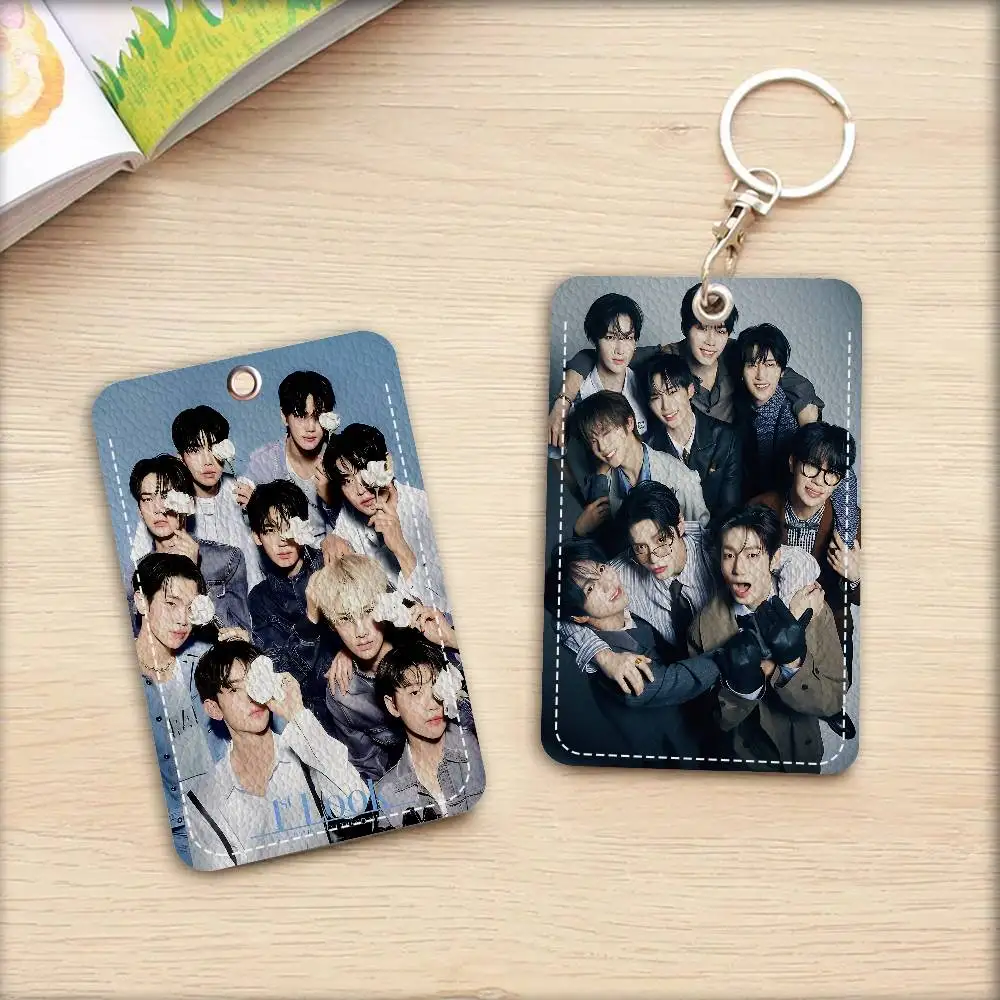 orean ZB1 Group ZEROBASEONE Rectangle ID Card Case Keychain Access Card Bag Key Tag Ring Leather Card Holder Key Ring Access