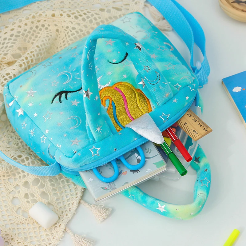 Kinder Tasche Weiche Plüsch Einhorn Mini Crossbody-tasche Frau Mädchen Handtasche 2 in 1 Nette Und Frische Stil Shinny sterne Mond Tasche