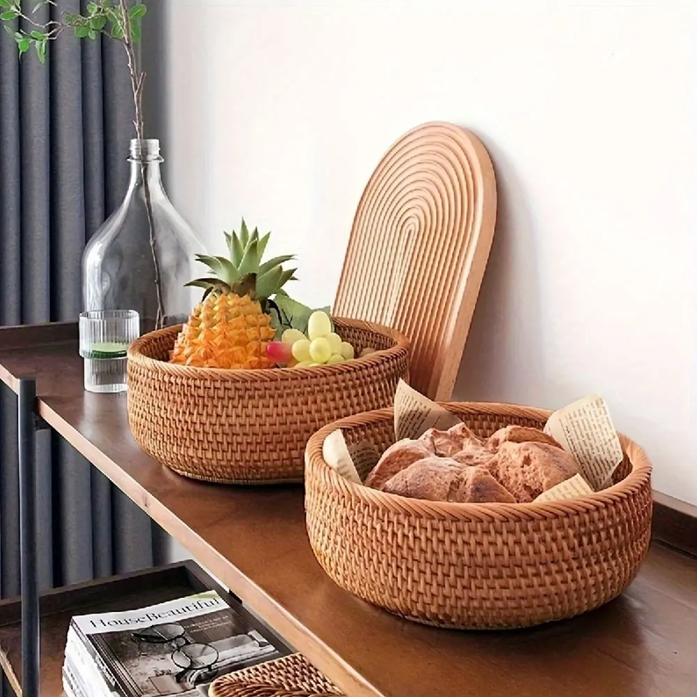 Set of Handwoven Wicker Baskets – Natural Straw Round Storage Baskets for Home Organization, Kitchen, and Decorative Use 6