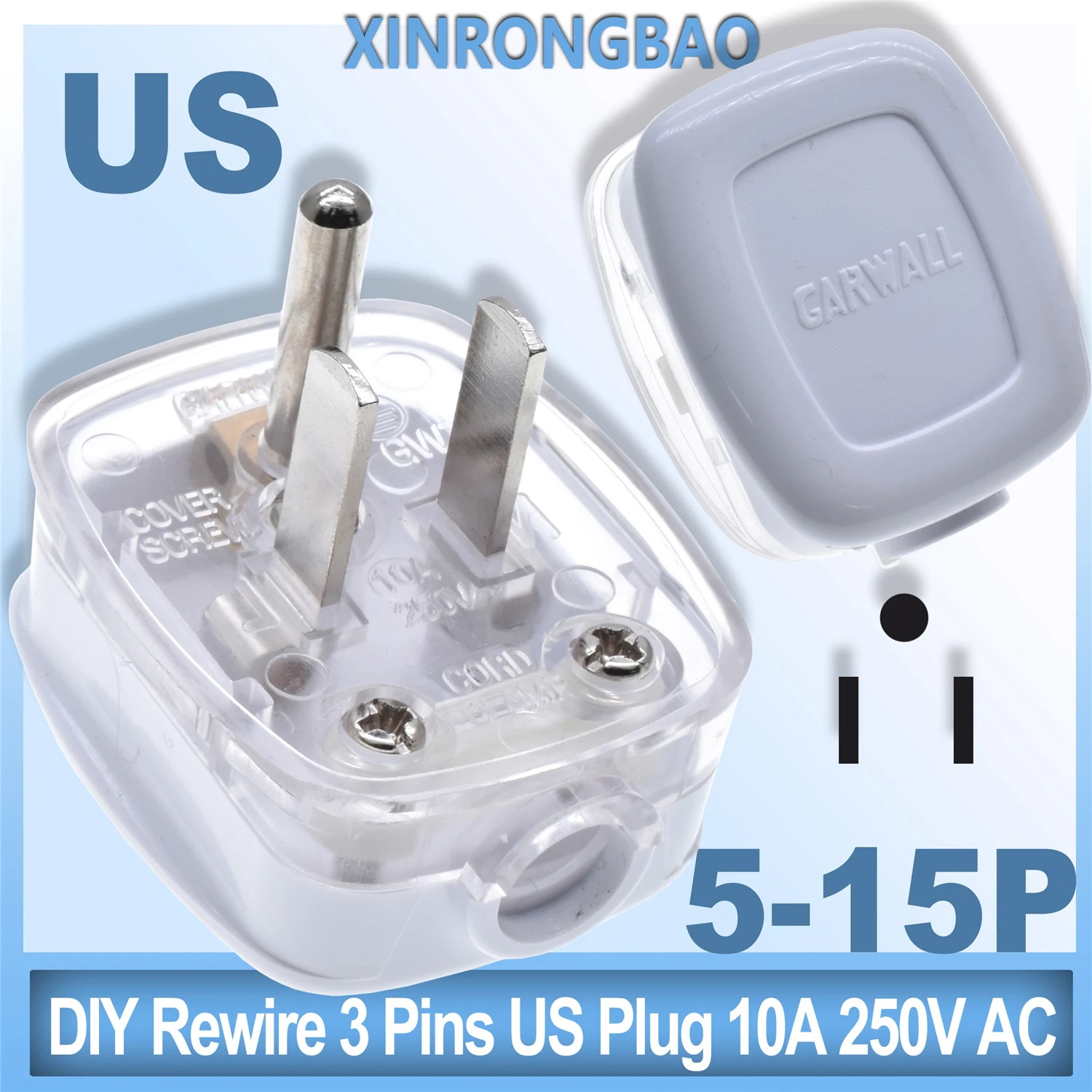 DIY assemble Rewire 3 Pins 5-15P Japan Thailand US Plug Male Socket Electrical Wire Connect AC Power Adapter Detachable 10A 250V