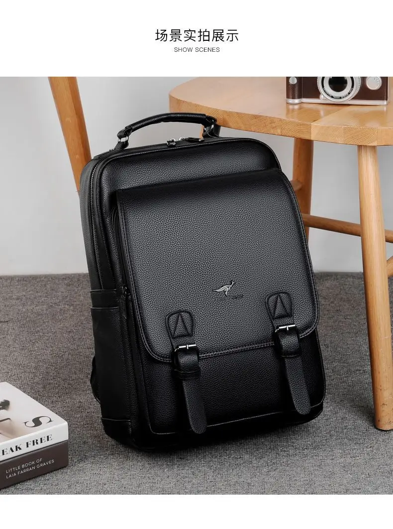Men's leather 14 inch laptop backpack Waterproof travel backpack retro business bag handbag schoolbag Commuter Casual Daypack