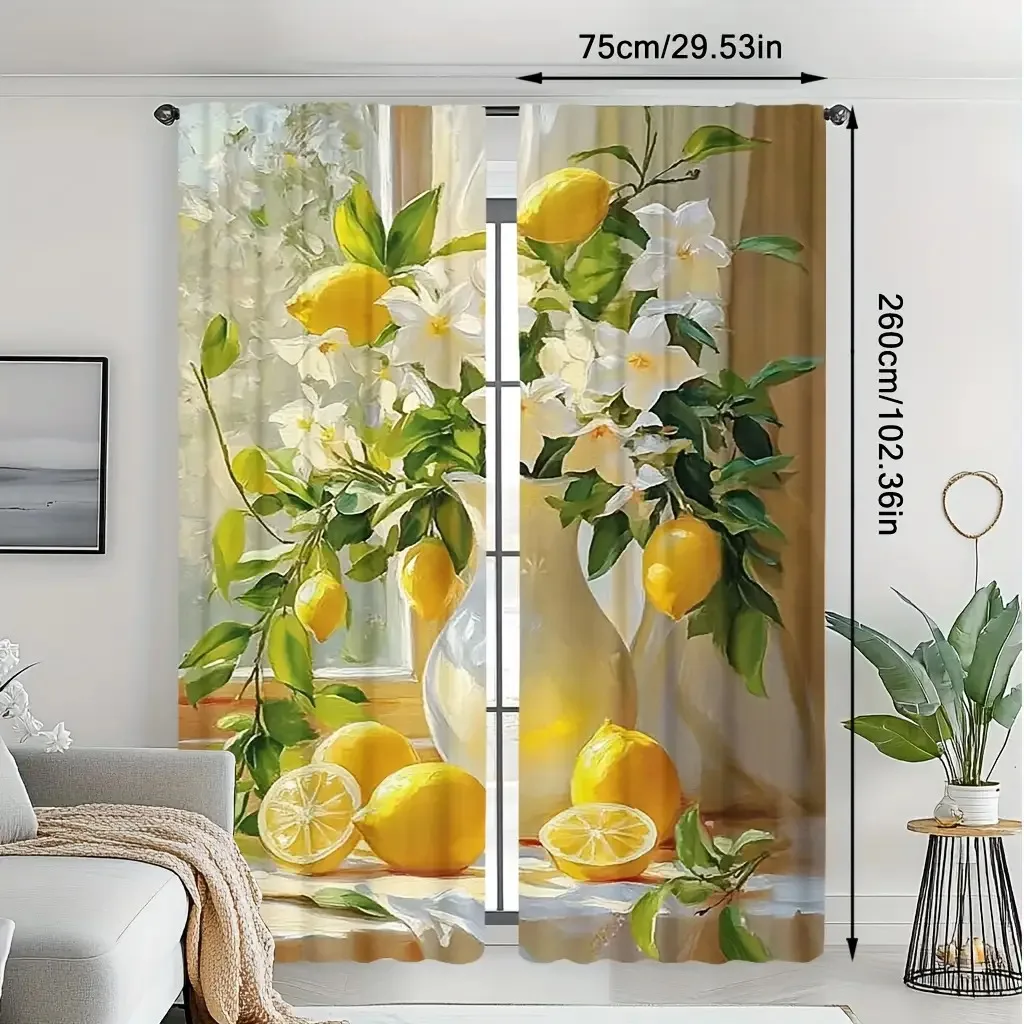 Bright Lemon Blossom Floral Print Curtains for Living Room Home Decor Window Drapes