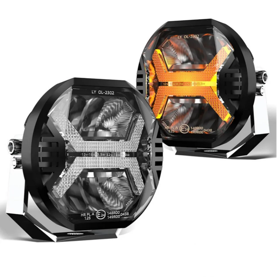 

NEW 4" / 5.75" Car Led Work Light Spotlight X-Shape DRL 12V 24V Super Bright Amber+White For JEEP Truck Off Road Waterproof