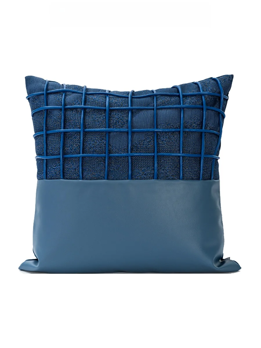 

Modern mat Klein Blue Leather Rope Patchwork Pillow Sample Room Square Pillow Barest Pillow Home Decor Cuion