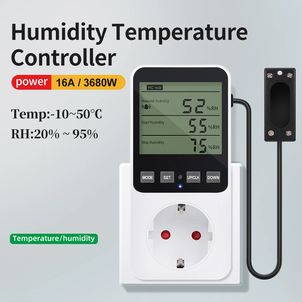 EU/US/FR/UK Digital Humidity Temperature Controller for Household Thermostat Regulator Humidifying Dehumidifying With NTC Sensor