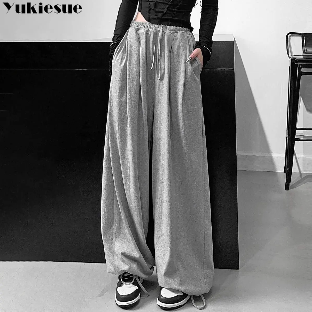 Gray Joggers Sweatpants Women cargo pants cotton Korean Y2K Summer Harajuku High Waist Black Women\'s pants Wide Leg Trousers