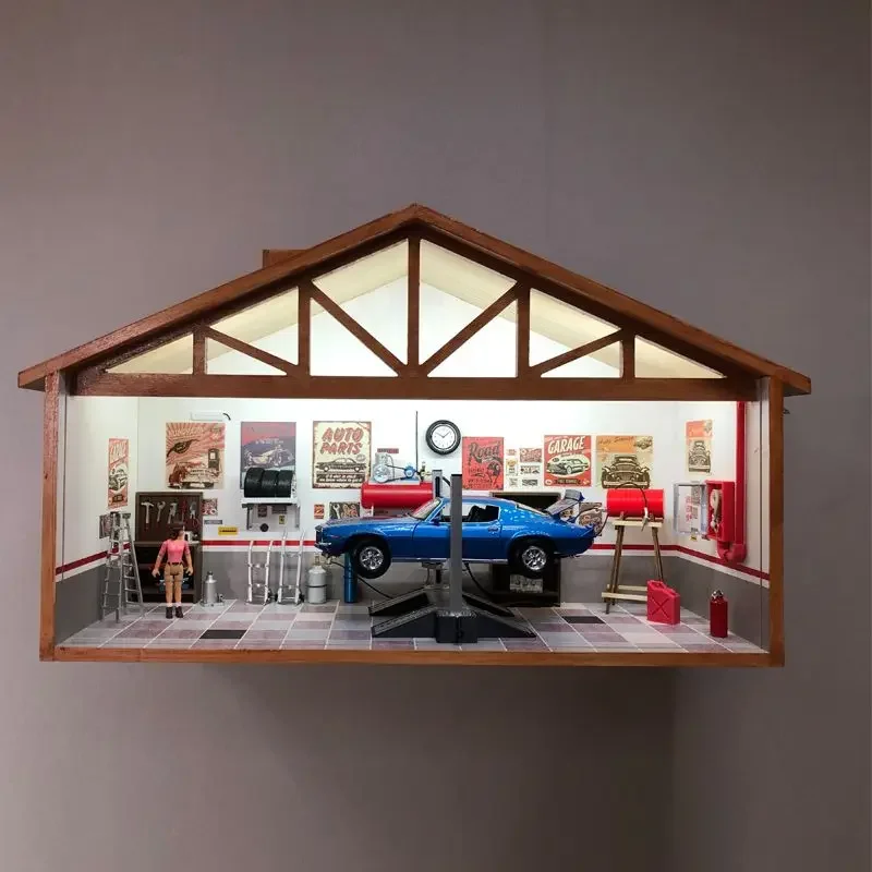 Car model maintenance scene Solid wood with light wall display cabinet
