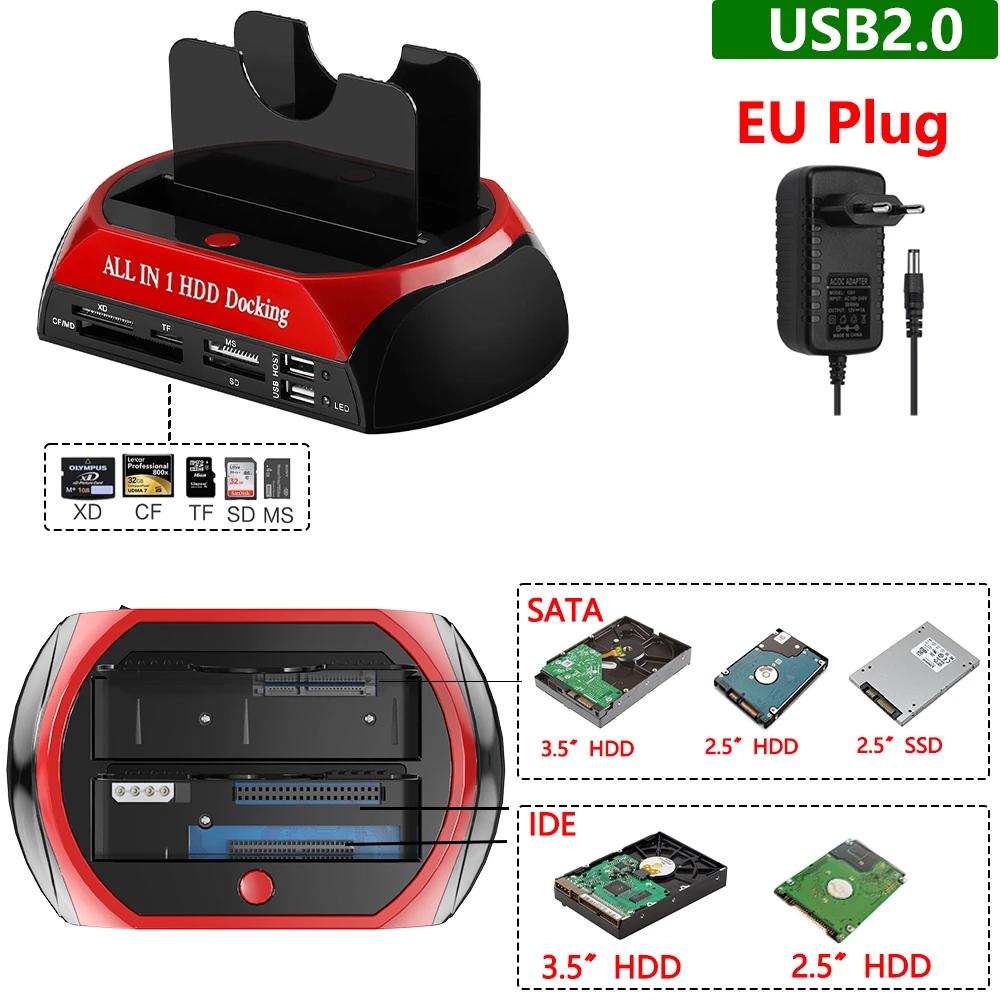 Dockingstation voor harde schijf 2,5 3,5 inch SATA IDE HDD SSD-lezer Dubbele slots USB Externe schijf Box Behuizing behuizing hd externo