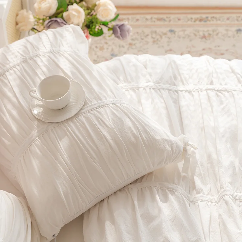 French Vintage Korean Ins Princess Wrinkle Washed 100% Pure Cotton Pillowcase Single Pair - Soft Luxury Christmas Bedding Gift