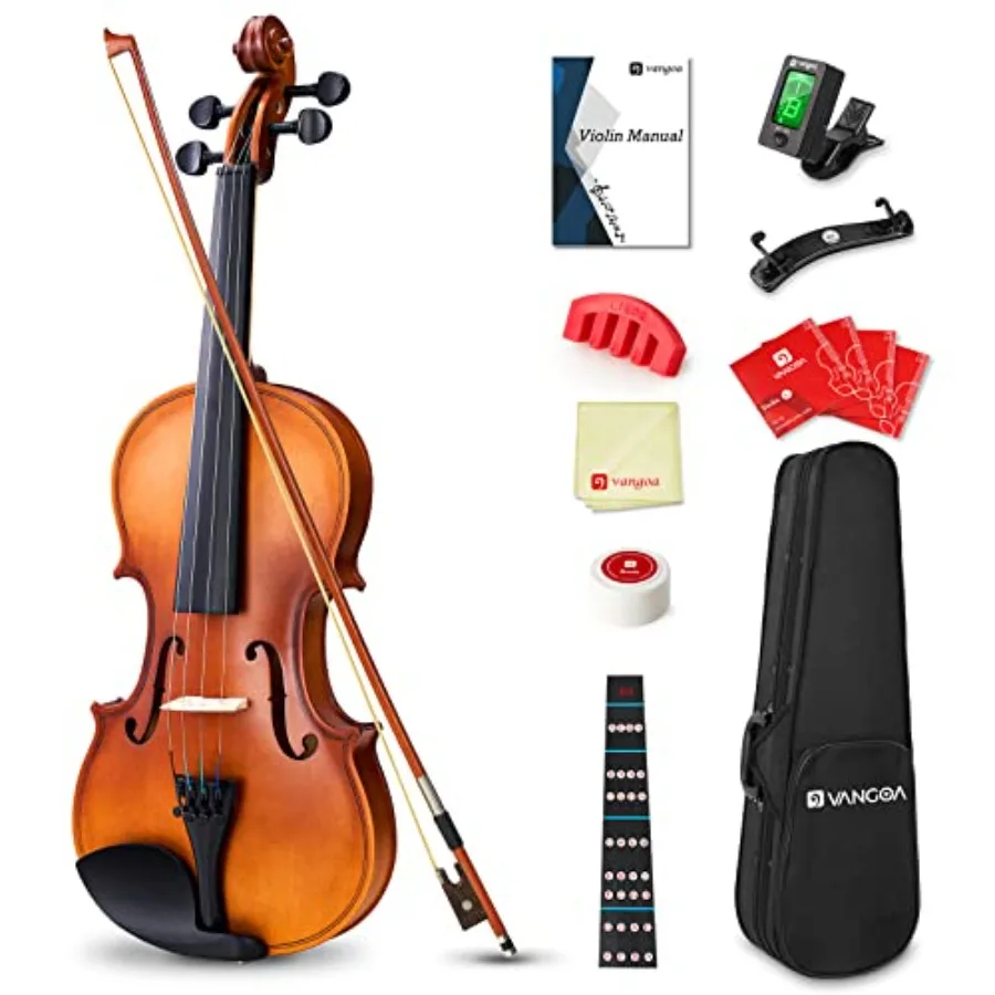 

Full Size Spruce Acoustic Violin Set for Adults Students Teens with Natural Finish Hard Case Rosin Shoulder Rest Bow Strings No
