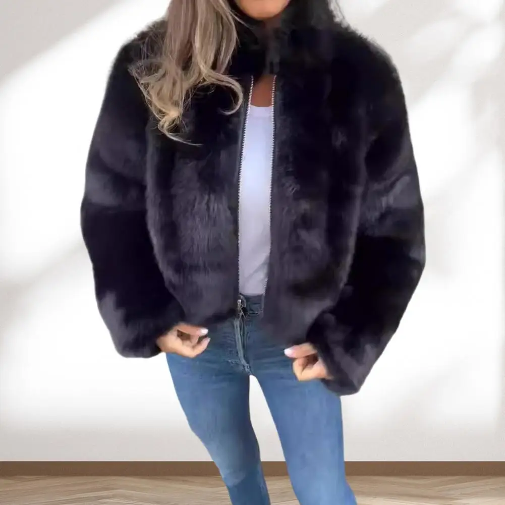 

Comfy Workwear Jacket Luxurious Faux Fur Winter Jacket with High Collar Heat Retention for Women Elegant Style for Home Office