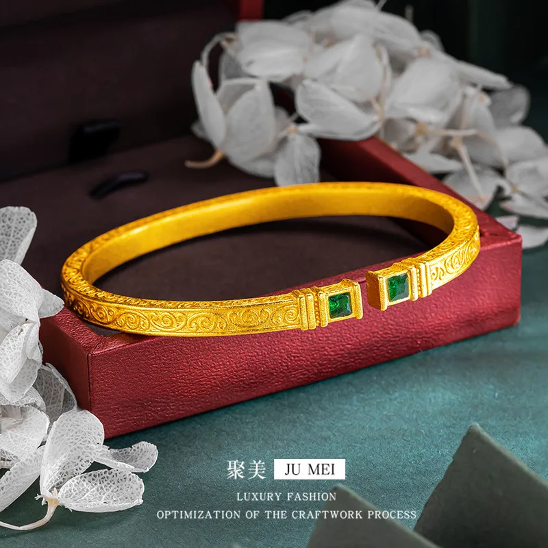 

Золотой браслет для женщин из настоящего золота 9999 пробы (24K) в стиле Gold Shop, с изумрудами, роскошный подарок на день рождения, красивое ювелирное украшение