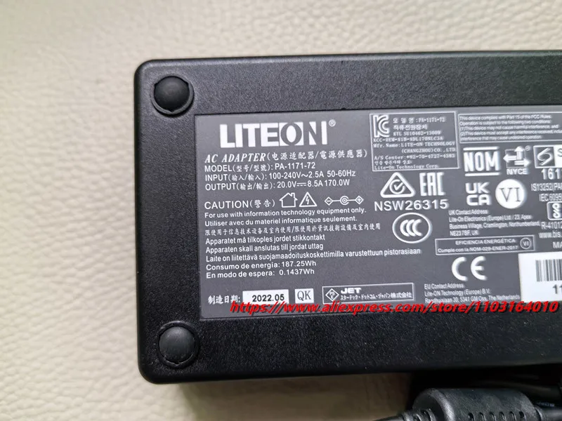 Original Liteon PA-1171-72 AC-Adapter 170 W 20 V 8,5 A Laptop-Ladegerät für Belkin Thunderbolt 3 Dock Pro F4U097 Netzteil