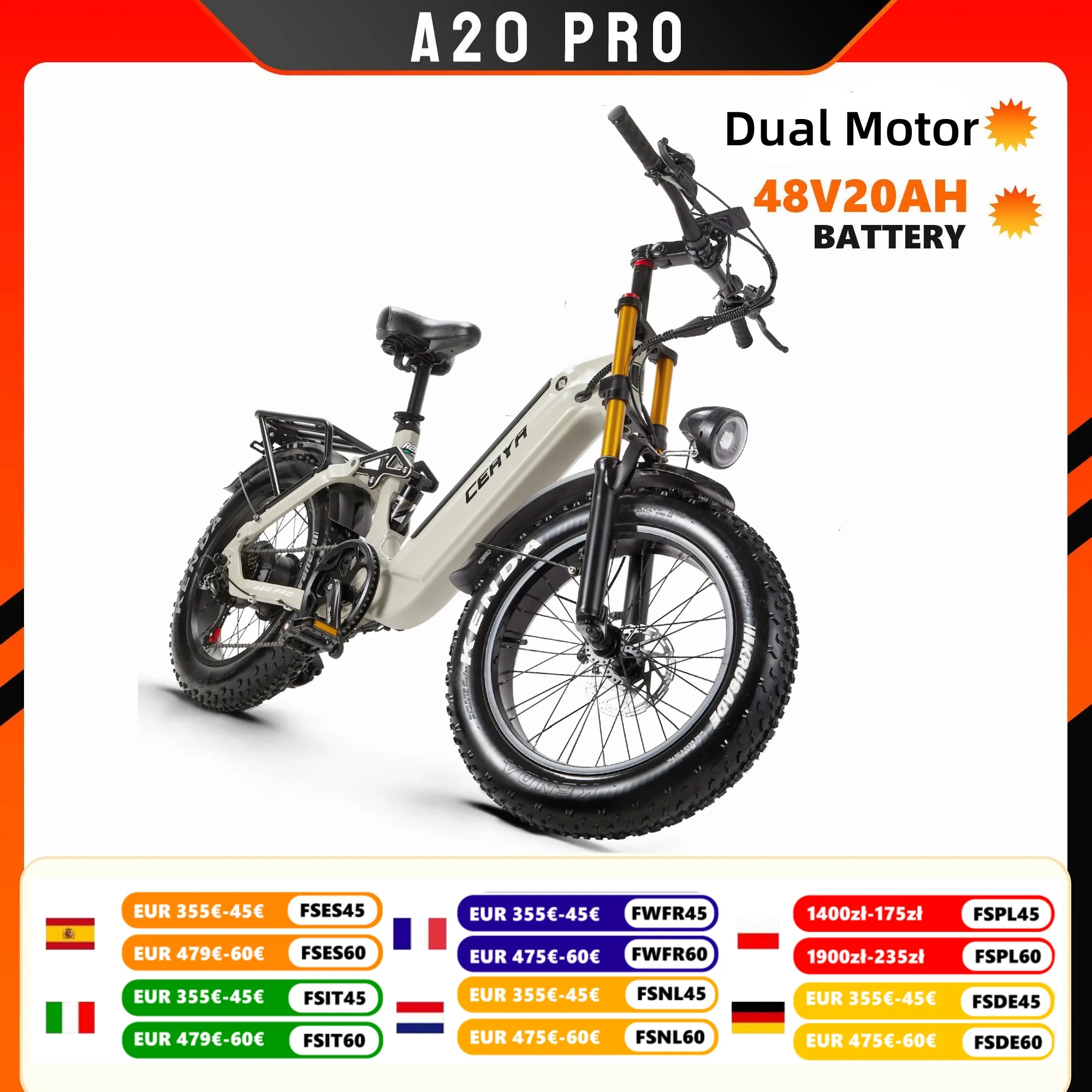 Elektrofahrrad für Erwachsene, E-Bike mit 48V20AH Akku, Elektrofahrrad mit Vollfederung, Mountainbike, 20*4.0 Reifen, E-Bike