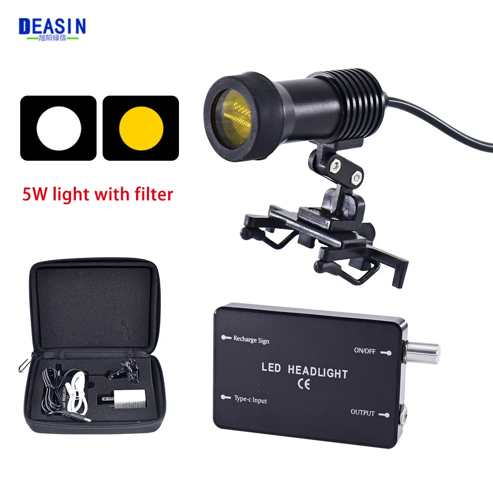 

New 5W Dental LED Headlight Surgical Headlamp Oral Lamp Clip Type With Yellow Light Filter Dentistry Dentist Tools Surgery