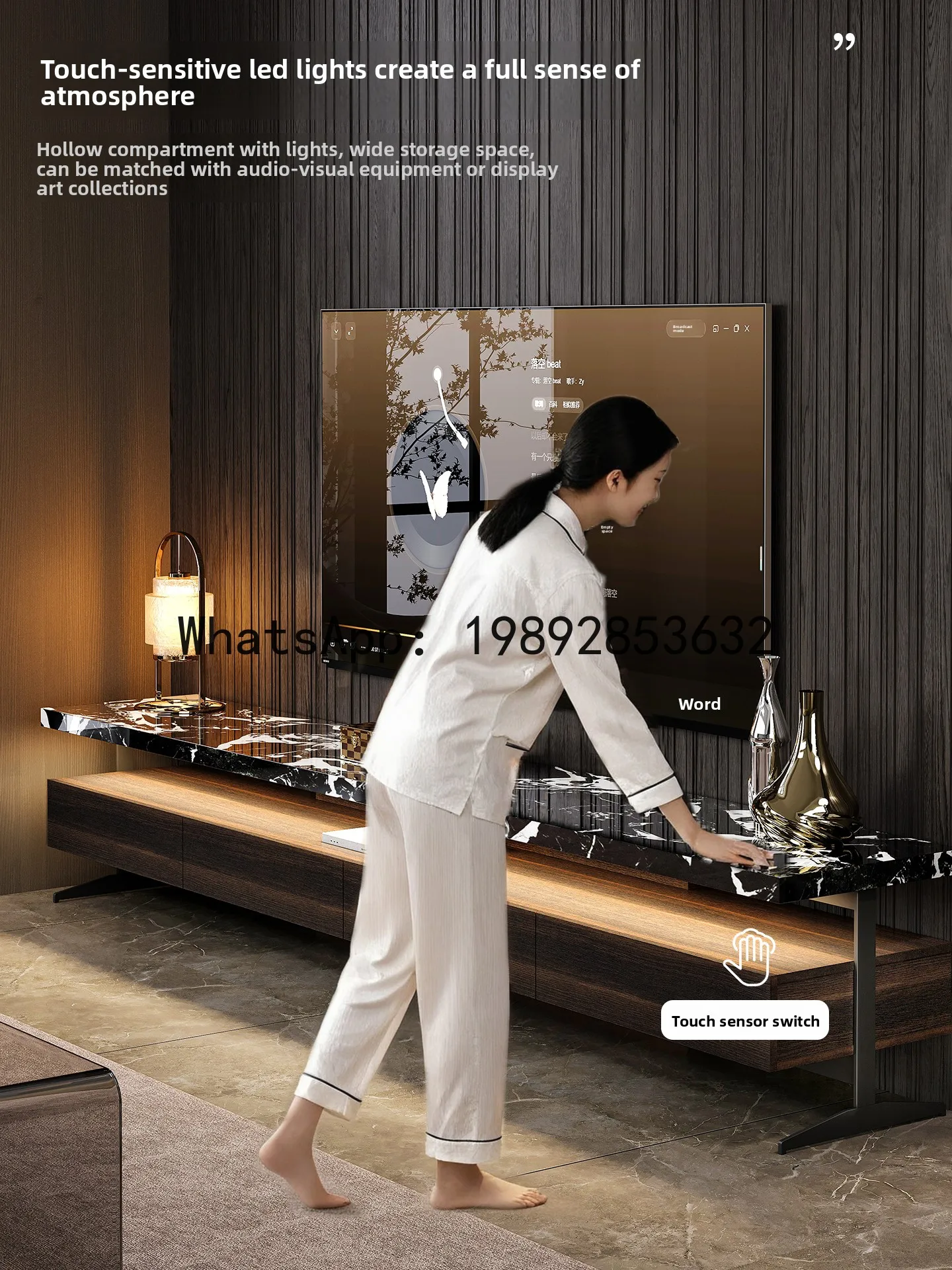 

LYY Italian Style Light Luxury TV Cabinet and Coffee Table Set Suspended Villa Living Room Rock Plate High-end TV Cabinet