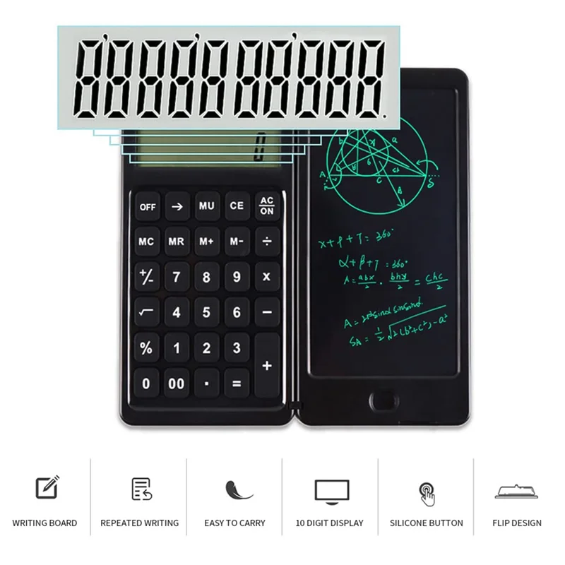AT16 Calculator,10-Digit Display Office Desk Calcultors with Erasable Writing Table for Basic Financial Home School