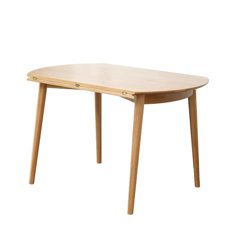 

Nordic folding solid wood retractable dining table, white oak small apartment rotating deformation table