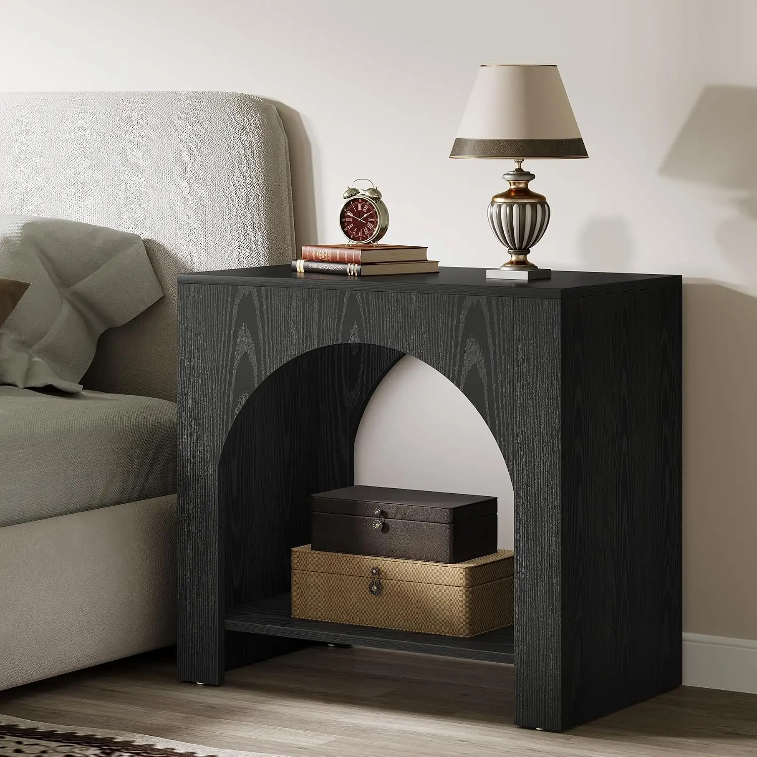 2-Tier Nightstand with Storage, Large Bedside Table Easy Setup, Customized