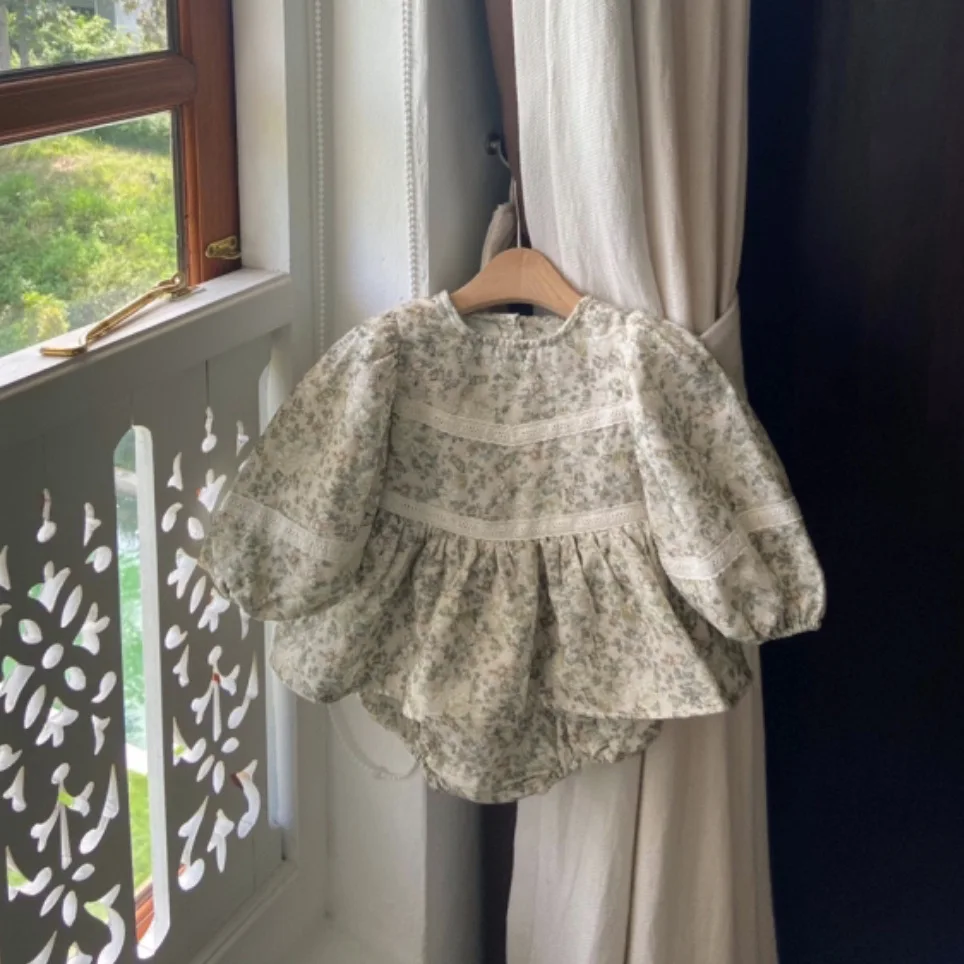 

Kids Baby Girls Romper Spring Floral Jacquard Newborn Girls Jumpsuits Puff Sleeve Toddler Girls One-piece Bodysuits Overalls