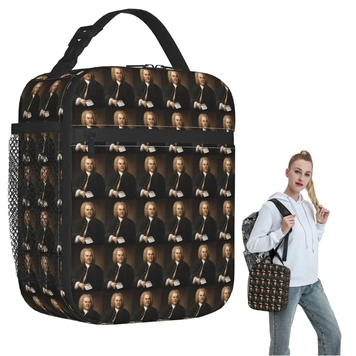 

Johann Sebastian Bach, German Composer Insulated Lunch Bag for Women Kids Portable Food Boxes Thermal Lunch Box Tote