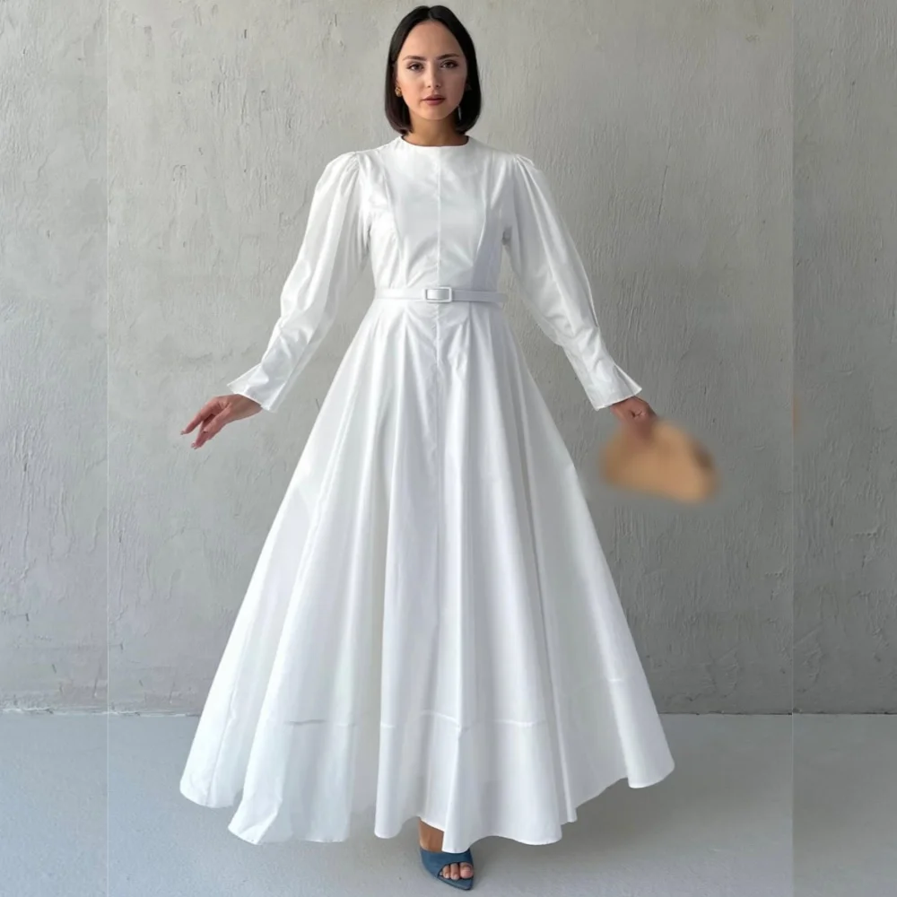 

Customized Classic Exquisite Jersey Sash Pleat A-line Scoop Neck Midi Dresses Bespoke Occasion Formal Casual