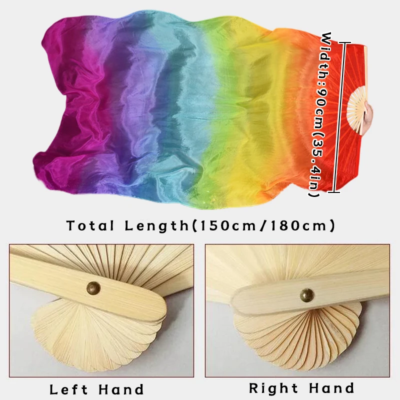 حجاب رقص شرقي حريري مقاس كلاسيكي على شكل مروحة من الخيزران، دعامة رقص متدفقة خفيفة الوزن للأداء والعرض والزي التنكري