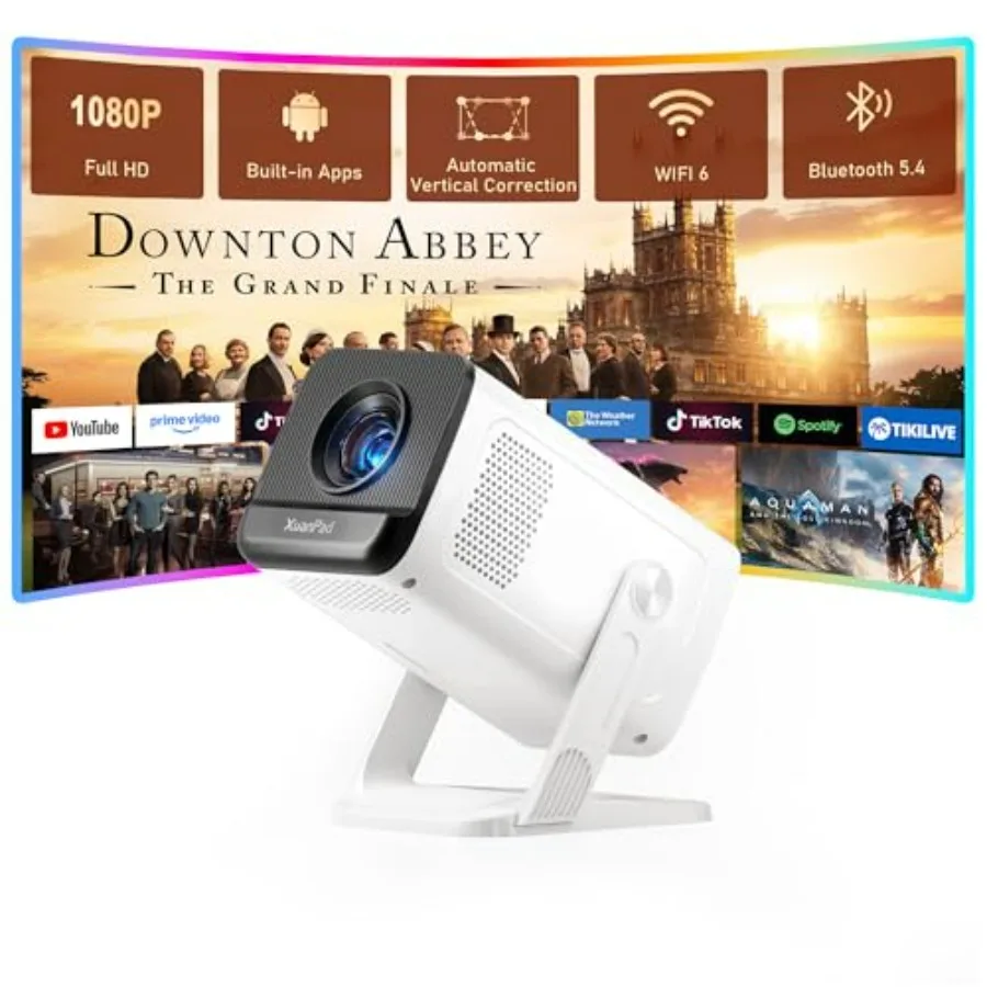 

Умный портативный мини-проектор с Wi-Fi и Bluetooth, Full HD 1080P, цвет слоновой кости, встроенные приложения, подставка 210°, автоматическая коррекция вертикальной деформации