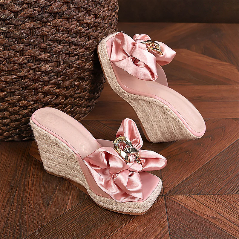 10cm Platform Wedge Slippers Women Shoes Flowers Peep Toe Sandals Girls Flip Flop Slides Femme Espadrilles Big Size 43 44 45 46