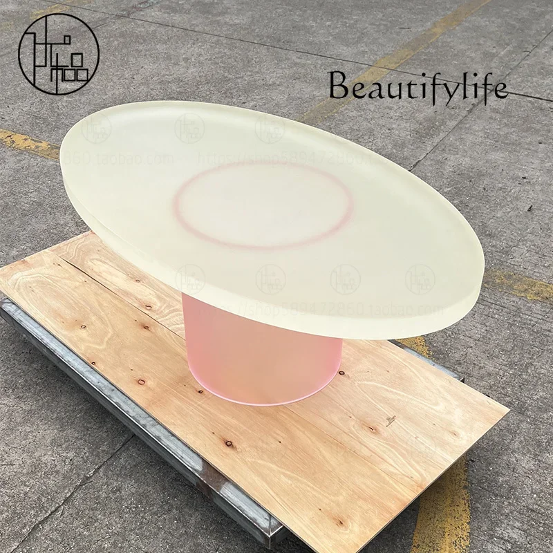 N44 Coffee table living room household small apartment matte yellow acrylic oval creative coffee table modern simplicity