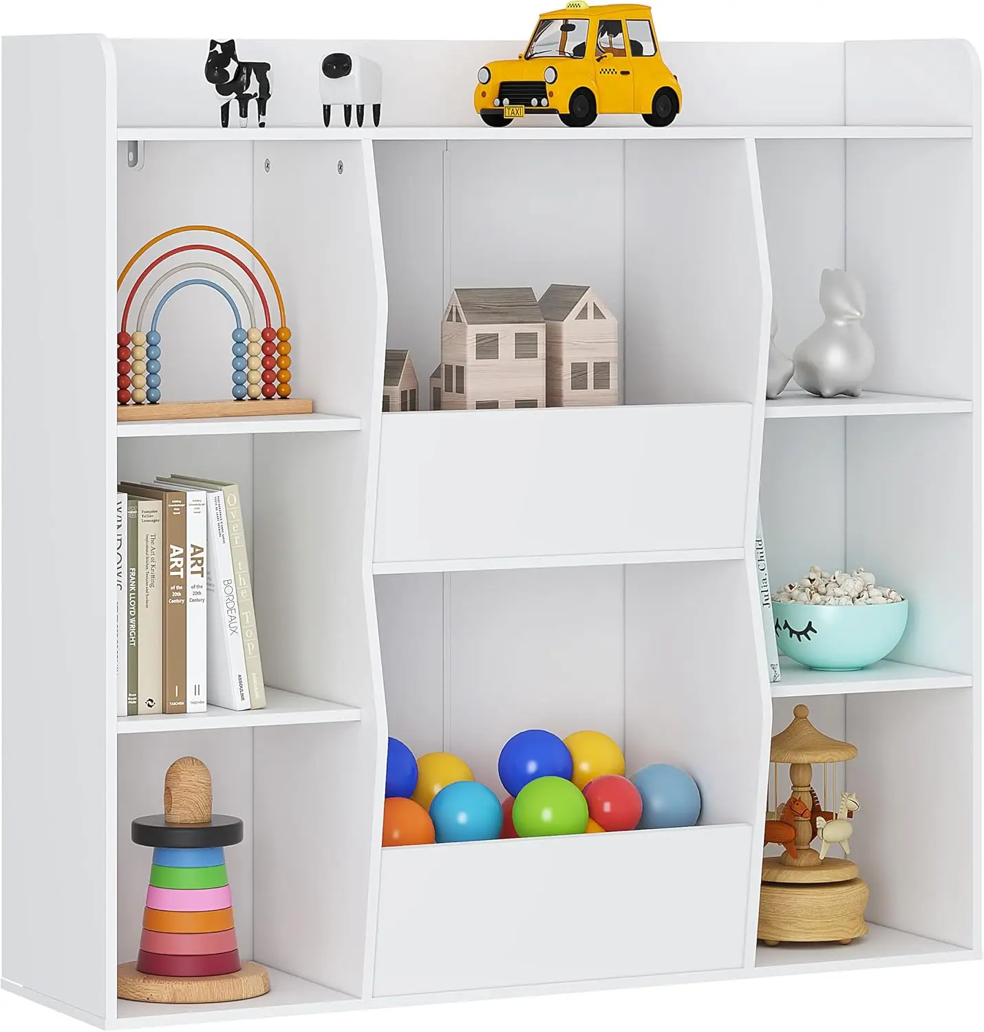 

Kids Toy Storage and Bookshelf Multifunctional Bookcase with 8 Cubbies and Bins Open Kids Bookshelf Organizer Display Stand