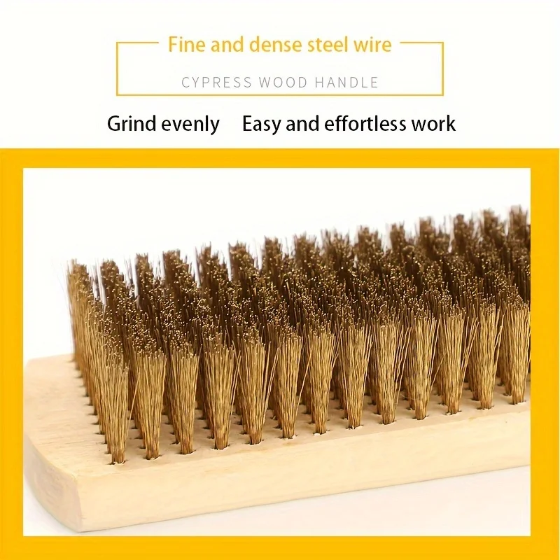 木製ハンドルの工業用銅線と鋼線ブラシ - 自動車用の多機能研磨・洗浄ツール