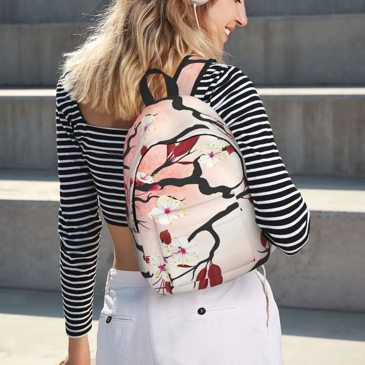 

Blooming Sakura Branch Cherry Blossom Japanese Flower Student Backpack School Bag Hiking Travel Daypack Bookbag Shoulder Bags