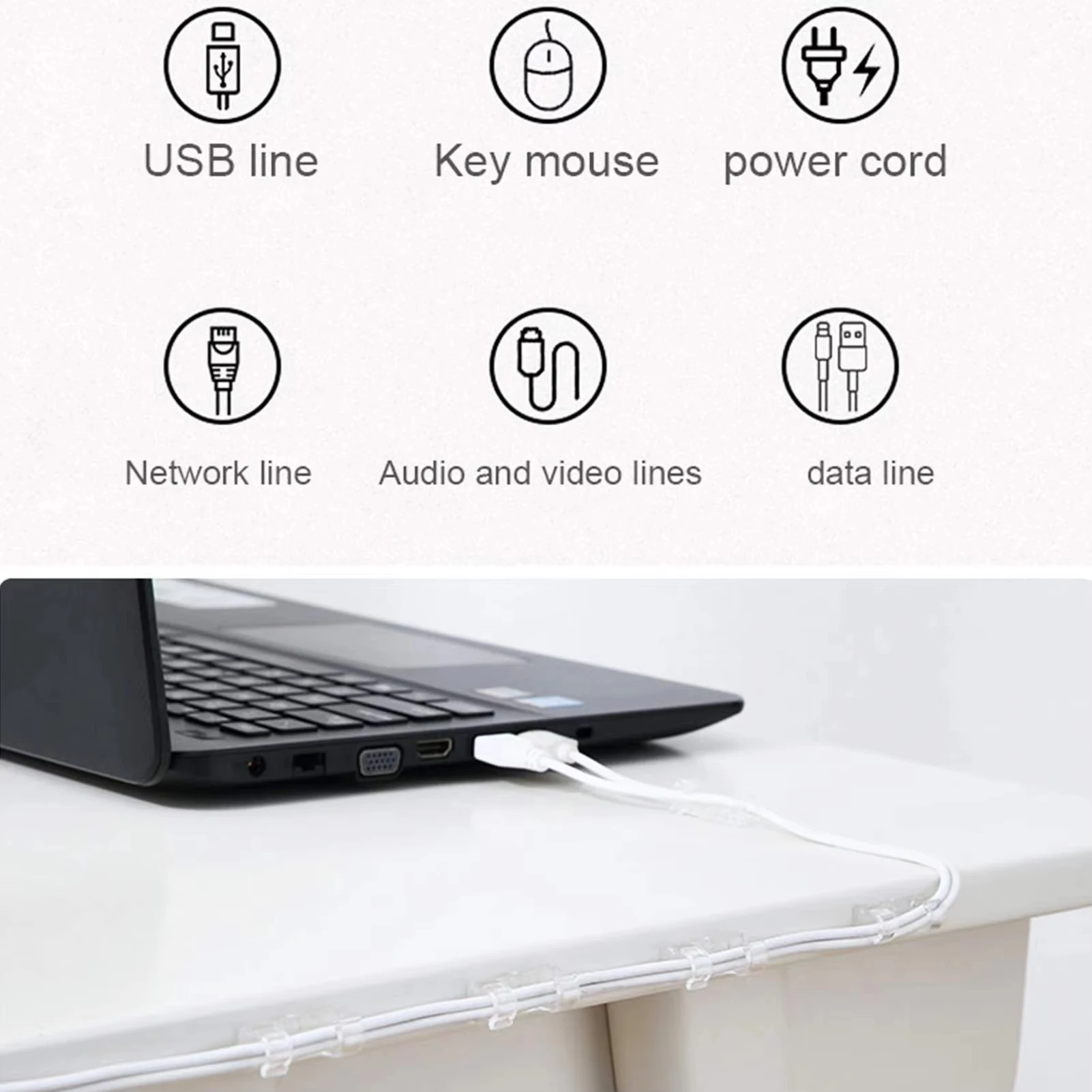 Transparent Plastic Adhesive Cable Clamps Wire Organizers Cord Holders Fit Wall Desktop Bottom for Daily Power Cable Management