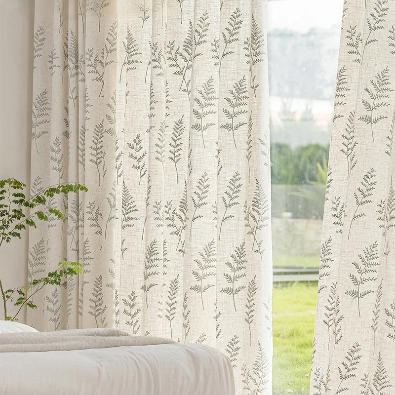 Linen Embroidered Pastoral Branches Custom Size Elegant Luxury Curtains for Living Dining Room Bedroom Kitchen Door Fashion