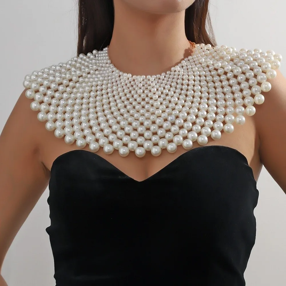 Exaggerated Adjustable Pearl Shoulder Cape Solid Color Plastic Bead Big Layered Pearl Wedding Party