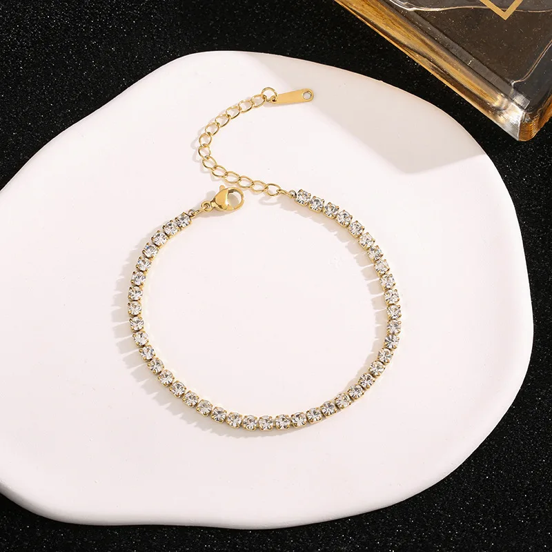 Stainless Steel Shiny Clear Zircon Bracelet For Women Gold Color Non-fading Exquisite Bangles Party Jewelry Gifts 2024 New