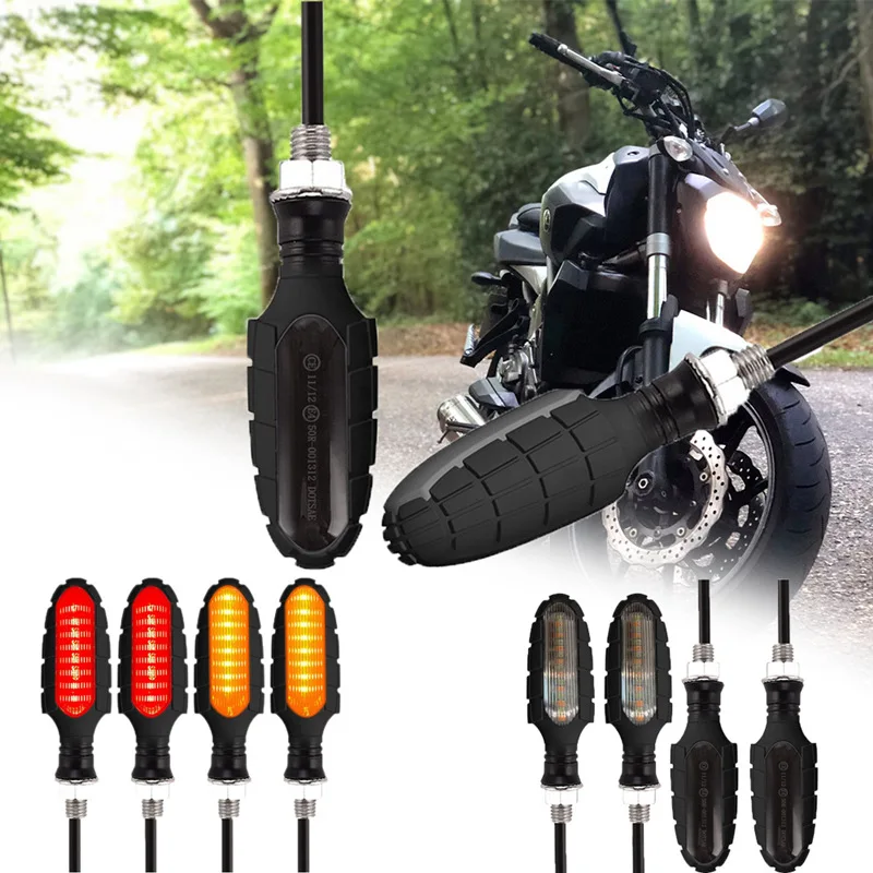 4pcs Motorcycle 16 LED Brake Turning Running Tail Light Grenade Running Turn Signal Waterproof DRL Flashing Light DC 12V