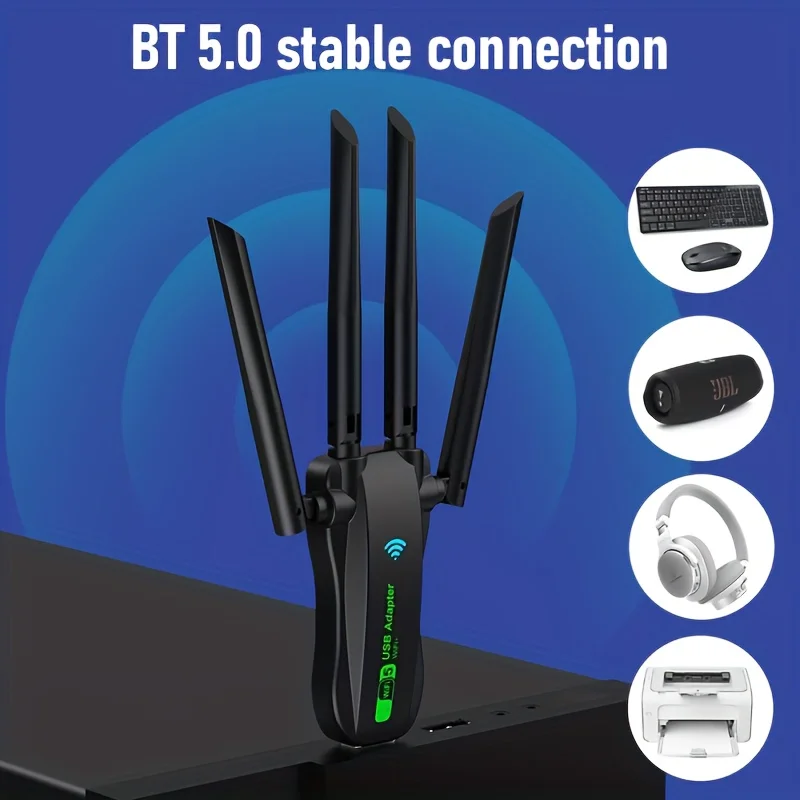 BT+WIFI wireless network card, wireless USB network card, 2-in-1 4.2+dual band WIFI 1300M, plug and play without driver